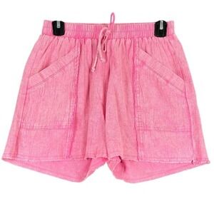 Umgee Shorts Women Small Pink Stretch Waist Acid Wash Skimmer Beachy Resort Boho